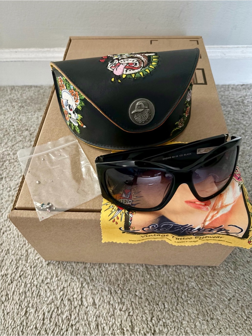 🐶 Ed Hardy “Tru Love Dog” Vintage Sunglasses with Tattoo-Print Case